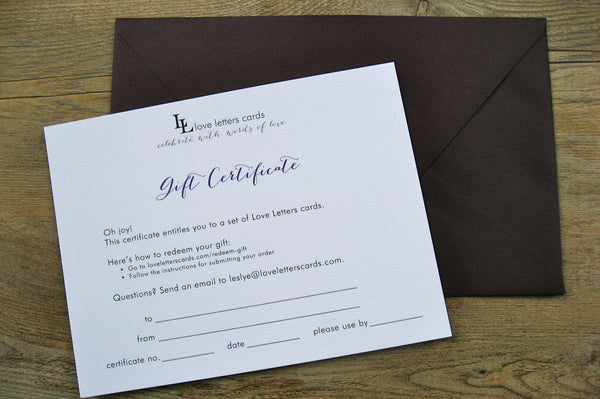 Table Cards / Gift Certificate